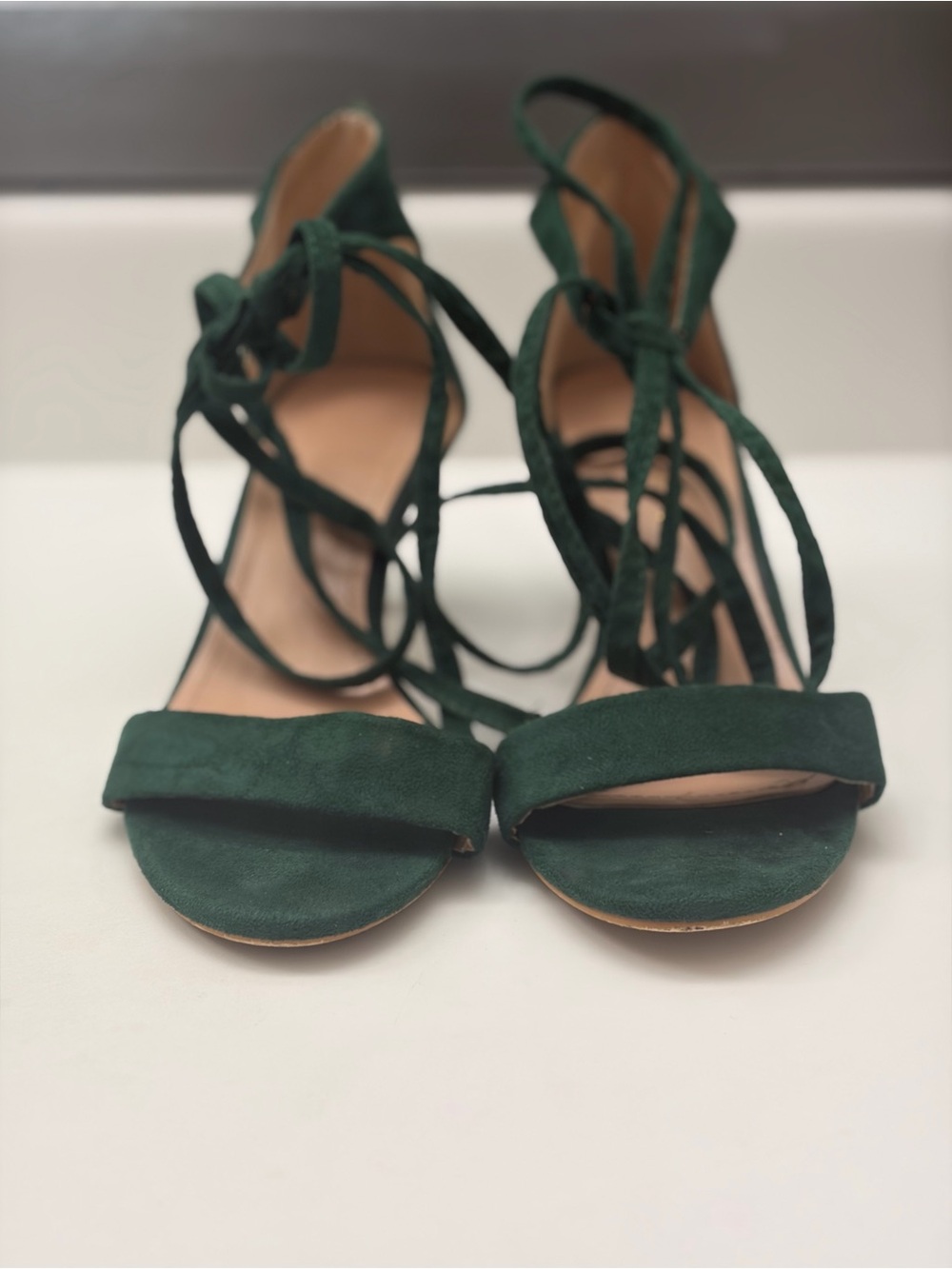 Allegra K Dark Green Lace-Up Suede Heeled Sandals